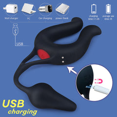 9 Modes Vibrating Cock Ring & Anul Plug Massager - Lusty Age