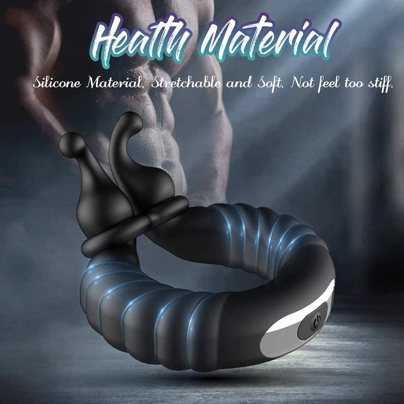 Vibrating Dual Penis Ring Dildo Vibrator Stretchy Adjustable Cock Ring - Lusty Age