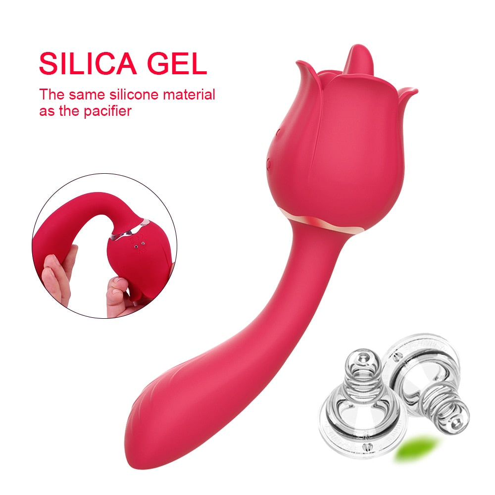 Rose  2 in 1 Clitoral Licking & Vibrating Vibrator - Lusty Age