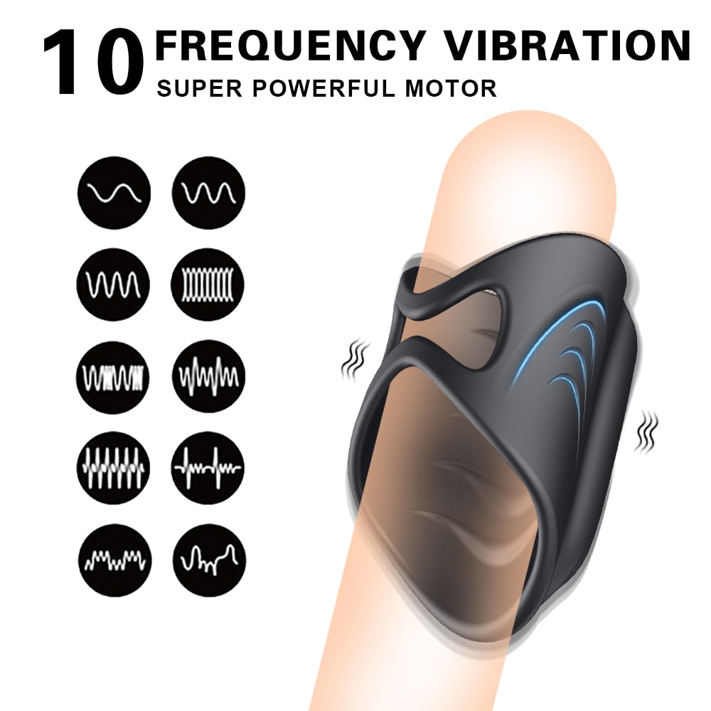 10 Speed Penis Ring Vibrator Sex Toy For Men Delay Ejaculation Erotic Male Sex Toy - Lusty Age