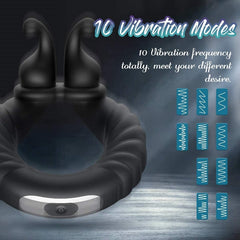 Vibrating Dual Penis Ring Dildo Vibrator Stretchy Adjustable Cock Ring - Lusty Age