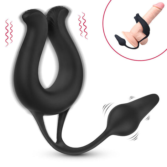 9 Modes Vibrating Cock Ring & Anal Plug Massager